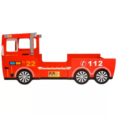 Pat copii mașină pompieri, cu saltea, 200x90 cm