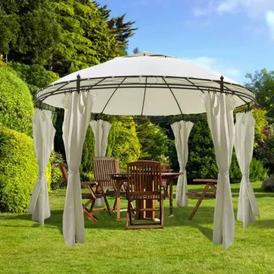 Pavilion cu perdele, crem, 3,5 x 2,7 m, rotund  crem