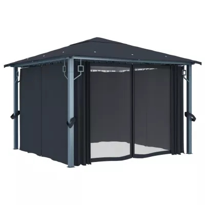 Pavilion cu perdele, antracit, 300 x 300 cm, aluminiu