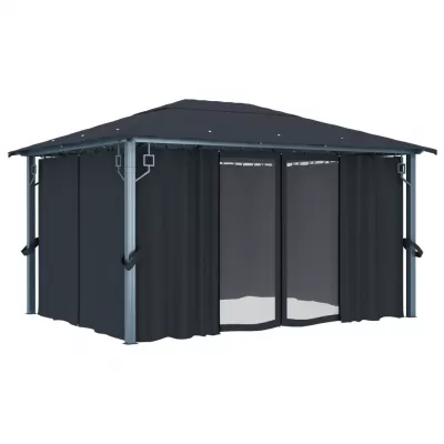 Pavilion cu perdele, antracit, 400 x 300 cm, aluminiu