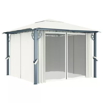 Pavilion cu perdele, crem, 300 x 300 cm, aluminiu