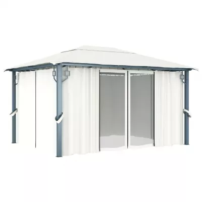 Pavilion cu perdele, crem, 400 x 300 cm, aluminiu