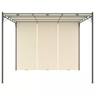 Pavilion de grădină cu perdea laterală, crem, 3x3x2,25 m