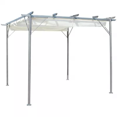 Pergolă cu acoperiș retractabil, alb crem, 3 x 3 m, oțel