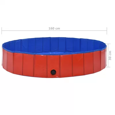 Piscină pentru câini pliabilă, roșu, 160 x 30 cm, PVC