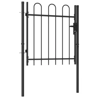 Poartă de gard cu o ușă, vârf arcuit, negru, 1 x 1 m, oțel