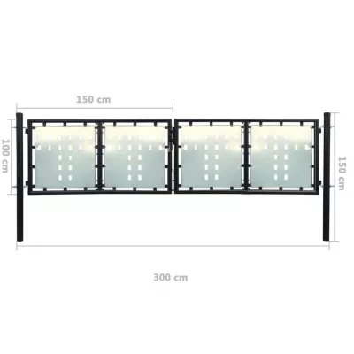 Poartă dublă neagră pentru gard 300 x 150 cm