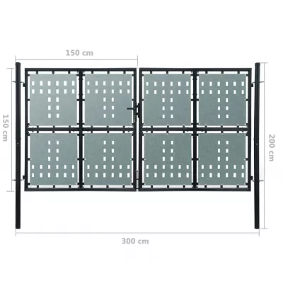 Poartă dublă neagră pentru gard 300 x 200 cm