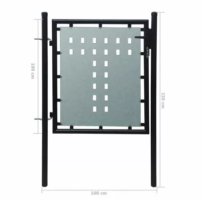 Poartă neagră pentru gard 100 x 150 cm