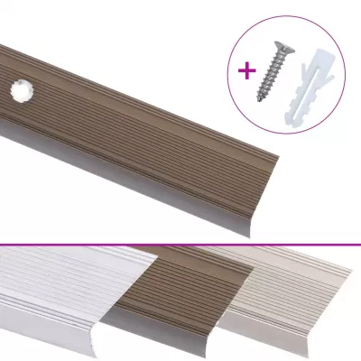 Profile trepte in formă de L, 5 buc., maro, 134 cm, aluminiu