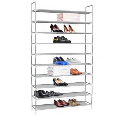 Raft incălțăminte 10 etajere, metal și textil nețesut, argintiu