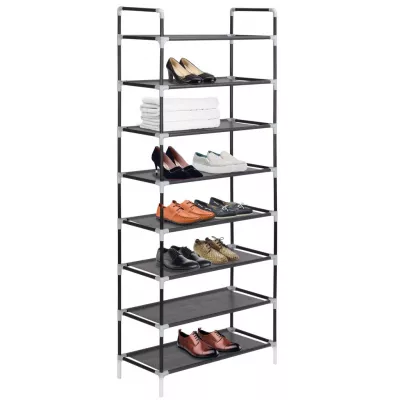Raft incălțăminte 8 rafturi, Metal și textil nețesut, Negru