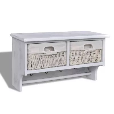 Raft de perete, alb, 60 x 23,5 x 33 cm, lemn de paulownia