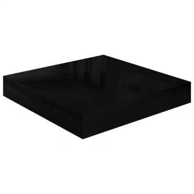 Raft de perete suspendat, negru extralucios, 23x23,5x3,8 cm MDF