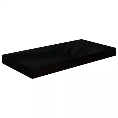 Raft de perete suspendat, negru extralucios, 50x23x3,8 cm, MDF