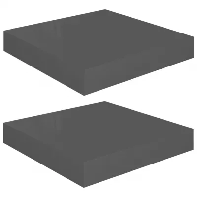 Rafturi de perete, 2 buc., gri extralucios, 23x23,5x3,8 cm, MDF