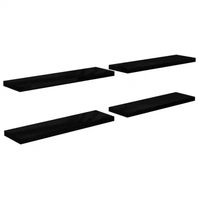Rafturi de perete 4 buc. negru extralucios, 90x23,5x3,8 cm, MDF