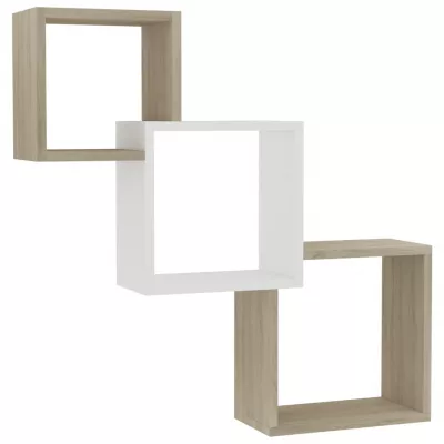 Rafturi de perete, cub, alb/stejar Sonoma, 84,5x15x27 cm, PAL