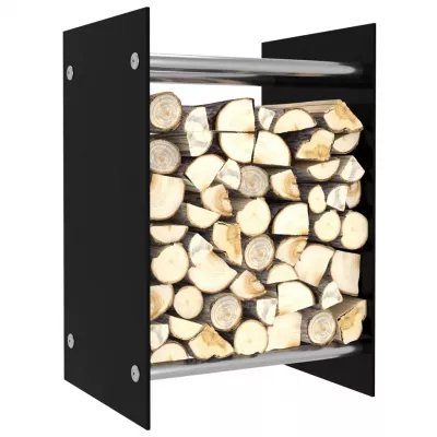 Rastel lemne de foc, negru, 40 x 35 x 60 cm, sticlă