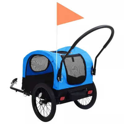 Remorcă bicicletă &amp; cărucior 2-in-1 animale, albastru și negru