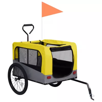 Remorcă bicicletă &amp; cărucior 2-in-1 animale, galben și gri