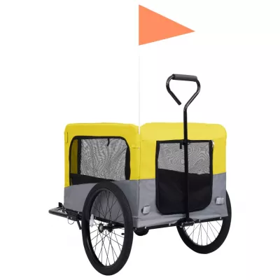 Remorcă bicicletă &amp; cărucior 2-in-1 animale, galben și gri