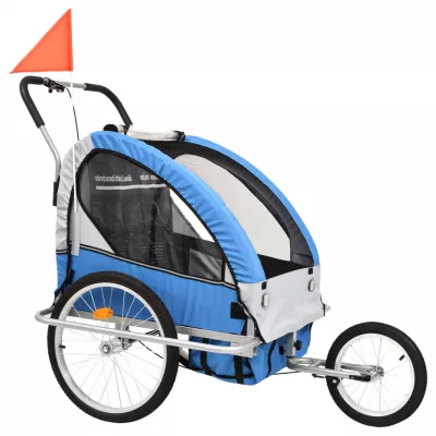 Remorcă bicicletă &amp; cărucior copii 2-in-1, Albastru și Gri