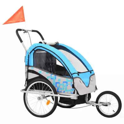 Remorcă bicicletă &amp; cărucior copii 2-in-1, albastru și gri