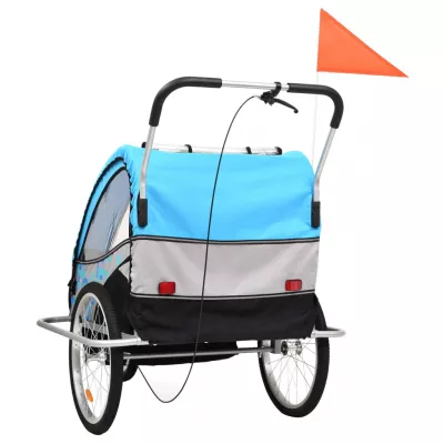 Remorcă bicicletă &amp; cărucior copii 2-in-1, albastru și gri