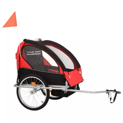 Remorcă bicicletă &amp; cărucior copii 2-in-1, negru și roșu