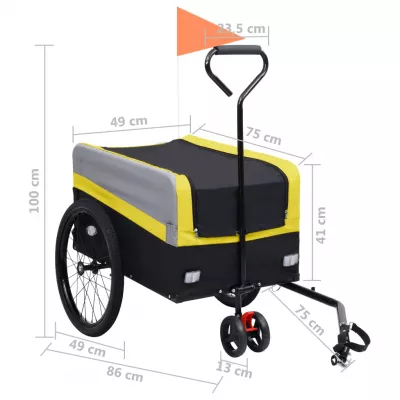 Remorcă bicicletă & cărucior 2-in-1 XXL, galben, gri și negru