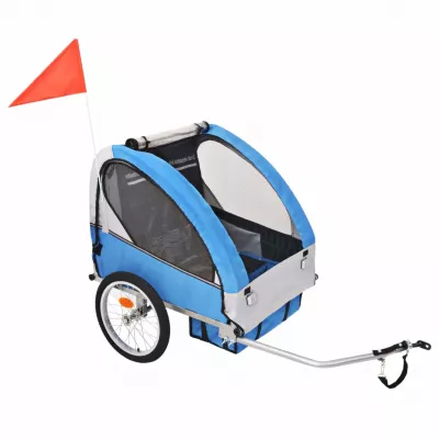 Remorcă de bicicletă pentru copii, gri și albastru, 30 kg