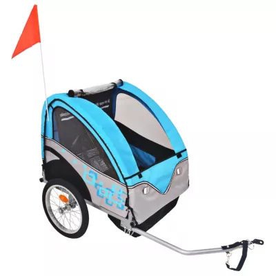 Remorcă de bicicletă pentru copii, gri și albastru, 30 kg