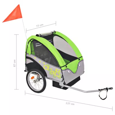 Remorcă de bicicletă pentru copii, gri și verde, 30 kg