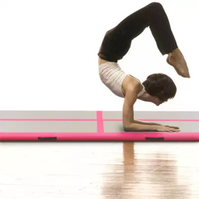 Saltea gimnastică gonflabilă cu pompă roz 400x100x10cm PVC
