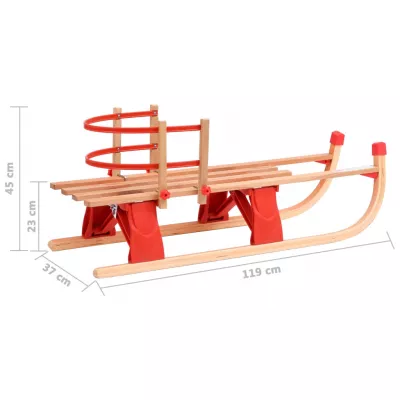 Sanie pliabilă pentru zăpadă cu spătar, 110 cm, lemn