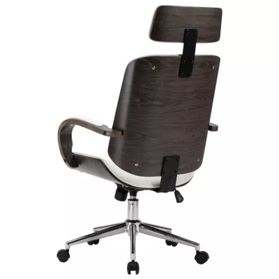 Scaun de birou rotativ, alb, piele ecologică și lemn curbat
