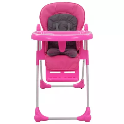 Scaun de masă inalt pentru copii, roz și gri