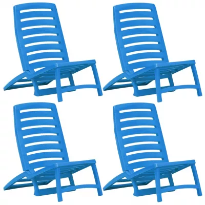 Scaun de plajă pliant, 4 buc., albastru, plastic