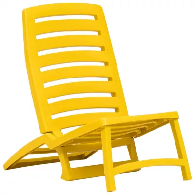 Scaun de plajă pliant, 4 buc., galben, plastic