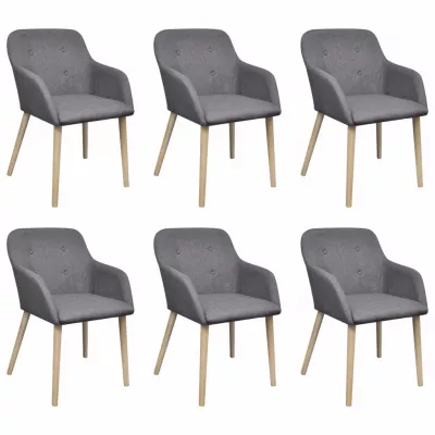 Scaune bucătărie 6 buc, gri deschis, textil &amp; lemn stejar masiv