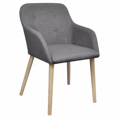 Scaune bucătărie 6 buc, gri deschis, textil &amp; lemn stejar masiv