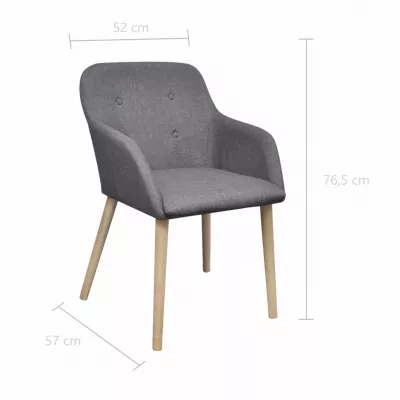 Scaune bucătărie 6 buc, gri deschis, textil &amp; lemn stejar masiv