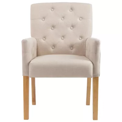 Scaune de bucătărie cu brațe, 6 buc., bej, material textil