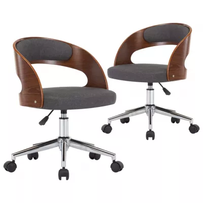 Scaune pivotante de masă, 2 buc., gri, lemn curbat și textil