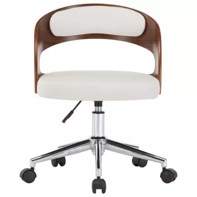 Scaune pivotante de masă, 4 buc., alb, lemn curbat & piele eco
