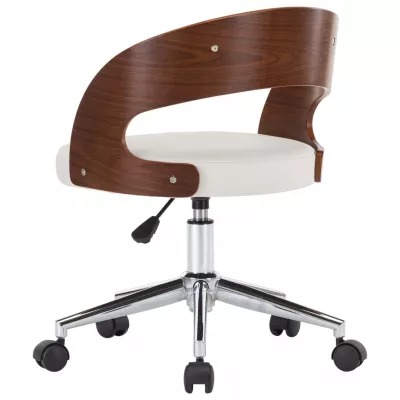 Scaune pivotante de masă, 4 buc., alb, lemn curbat & piele eco