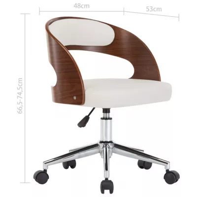 Scaune pivotante de masă, 4 buc., alb, lemn curbat & piele eco