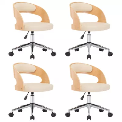 Scaune pivotante de masă, 4 buc., crem, lemn curbat & piele eco