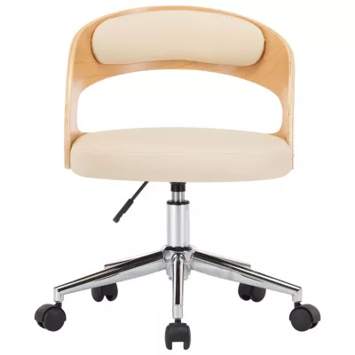Scaune pivotante de masă, 4 buc., crem, lemn curbat & piele eco
